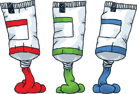 Three cartoon tubes of paint in red, green and blue.のイラスト素材