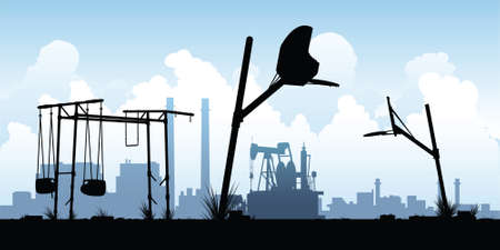 A silhouette of a desolate, abandoned playground.のイラスト素材