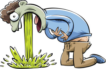 A cartoon man in pain as he vomits. のイラスト素材