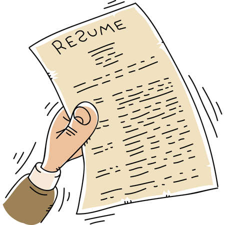 A cartoon hand shakes and quivers while holding a resume.のイラスト素材