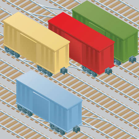 Cartoon boxcars at rest in a railyard.のイラスト素材
