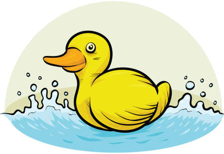 A cartoon rubber duckie floats on splashing water.のイラスト素材