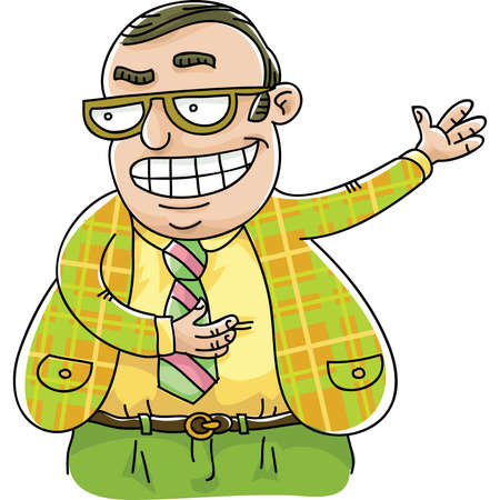A cartoon salesman in tacky, outdated clothing.のイラスト素材