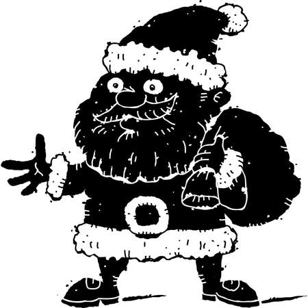 Black and white cartoon of Santa Claus.のイラスト素材
