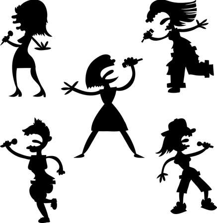 Cartoon set of women pop singer silhouettes.のイラスト素材