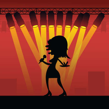 A cartoon silhouette of a pop star performing in concert.のイラスト素材