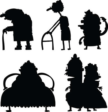A set of cartoon silhouettes of senior citizens.のイラスト素材