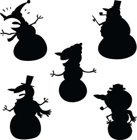 A set of cartoon snowmen silhouettes.のイラスト素材