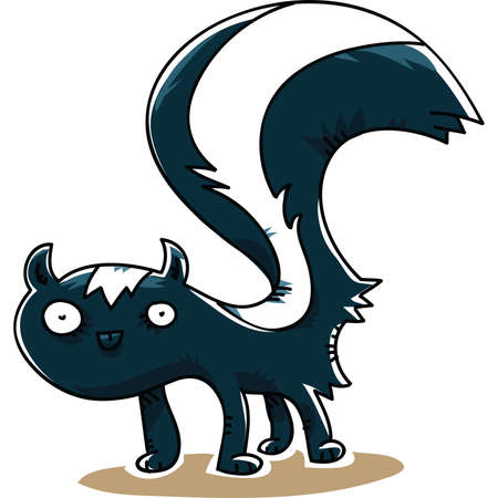 A cartoon skunk with a raised, striped tail.のイラスト素材