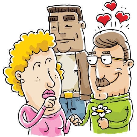 A cartoon woman ponders her role in a love triangle.のイラスト素材