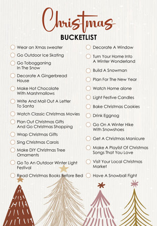 Christmas Bucketlist, Winter todo list, Downloadable, A4の写真素材