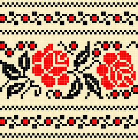 embroidery cross stich pattern flowerのイラスト素材