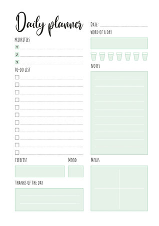 Daily Everyday Routine Planner Printable green A4の写真素材
