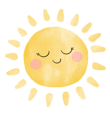 Watercolor illustration of the sun white backgroundの写真素材