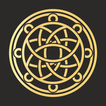 round mandala vector pattern celtic sign on black backgroundのイラスト素材