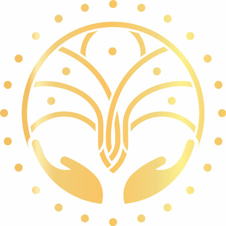 logo esoteric hands and magic in a golden circleのイラスト素材