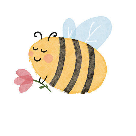 drawing multicolored watercolor bees and flowers summerの写真素材