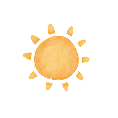 watercolor drawing sun with rays on a white backgroundの写真素材