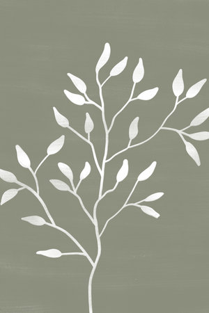 poster white silhouette of a branch with leaves on a gray-green backgroundの写真素材