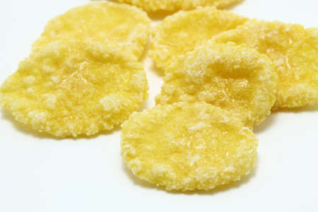 corn flakes close up on a white background