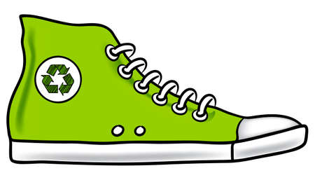 Generic green illustration of running shoe with recycle symbol encouraging you to choose walking instead of driving to reduce your carbon footprintのイラスト素材