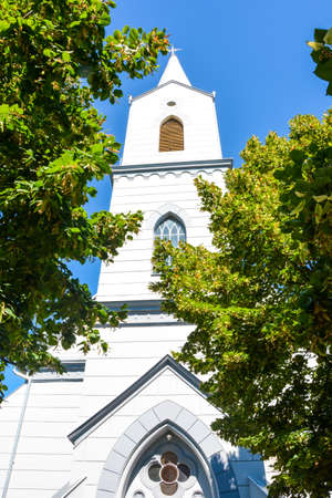 Evangelical and Catolic church in village Belo blato, Serbiaの写真素材