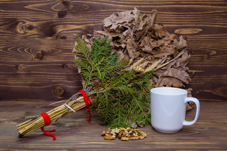 serbian christmas-Badnjak-Yule-log, decoration with a cupの写真素材