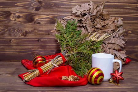 serbian christmas-Badnjak-Yule-log, decoration with a cupの写真素材