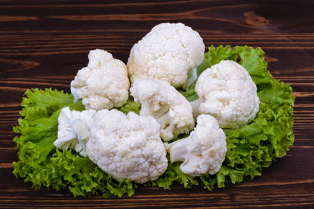 cauliflower with lettuce and green onionsの写真素材