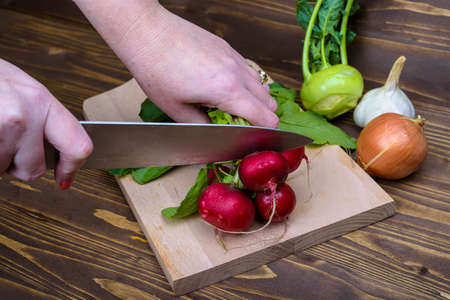 cut with a knife various vegetablesの写真素材