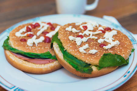 fresh homemade sandwiches on the grillの写真素材