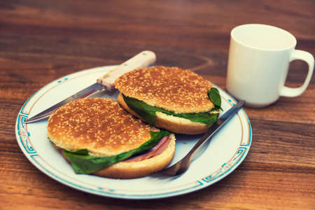 fresh homemade sandwiches on the grillの写真素材