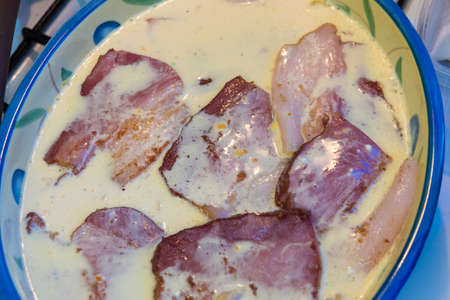 pork steaks in a white cream sauceの写真素材