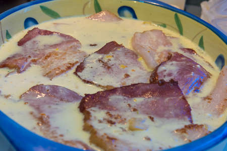 Pork steaks in a white cream sauceの写真素材