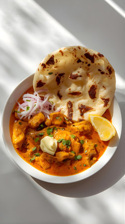 Chicken tikka masala or chicken tikka masala with naan breadの素材