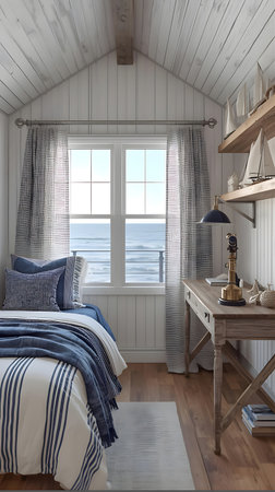 3d illustration of bedroom interior in scandinavian style.の素材