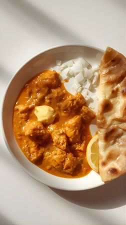 Chicken tikka masala with lemon and onion in a bowlの素材