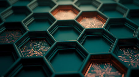 Abstract 3d rendering of hexagon geometric pattern. Creative background with hexagons.の素材