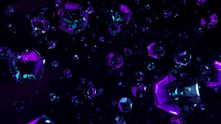 3d render, abstract background with crystals, flying in the airの素材