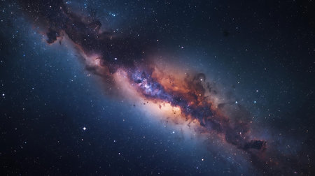 Night sky with stars and nebula. Elements of this image furnished by NASAの素材