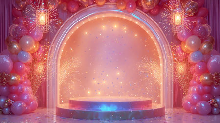 Podium round stage with lighting, Stage Podium Scene with for Award Ceremony on background, Stage Podium with lightingの素材