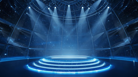 Stage illuminated with spotlights, Stage Podium Scene, Stage Backgroundの素材