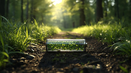 Greenhouse in the forest. Concept of environmental protection. 3d renderingの素材