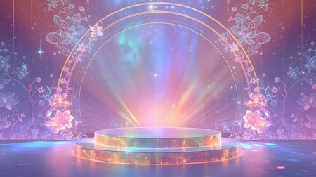 Stage podium with lighting, Stage Podium Scene with for Award Ceremony on color Background, Vector illustrationの素材