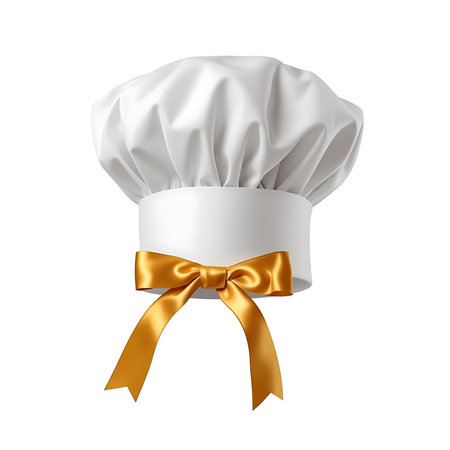 Chef hat with golden bow isolated on white background. Vector illustration.の素材