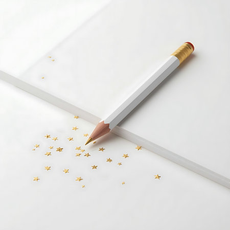 Pencils and stars on a white sheet of paper with copy spaceの素材