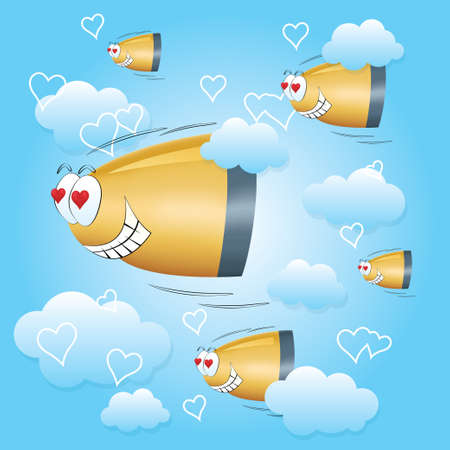 Bullets flying to the heart through cloudsのイラスト素材