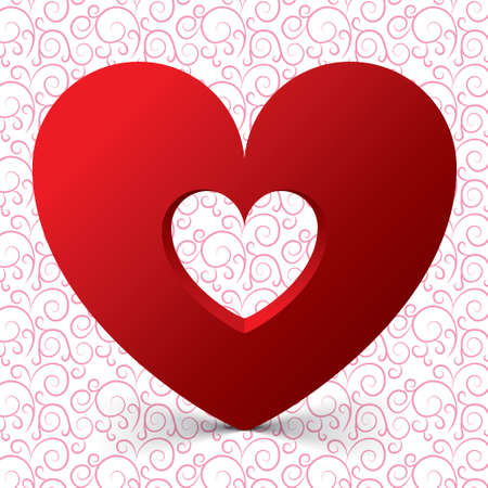 Valentines day card with big red volumetric heart. Light pink background.のイラスト素材