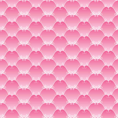 Vintage bright background with pink curved lines (seamless texture). White floral pattern. Volumetric gradient.のイラスト素材