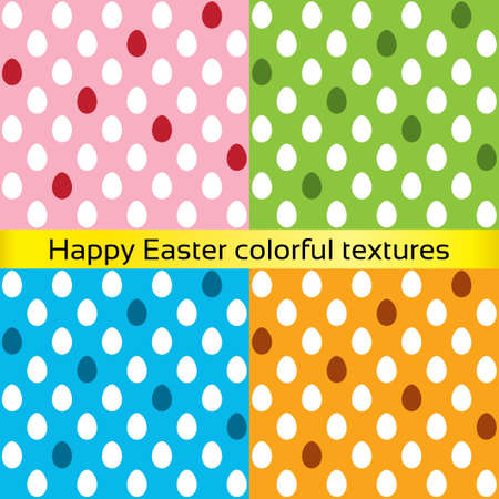 Happy easter colorful eggs seamless textures (collection). Vector set of painted patterns (decoration). Pink, blue, orange, green.のイラスト素材